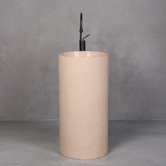 Round Concrete Tube Pedestal Basin by Pietra Ware in Beige C066 