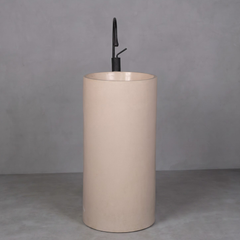 Tube Concrete Pedestal Basin by Pietra Ware in Beige C067