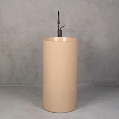 Tube Concrete Pedestal Basin by Pietra Ware in Dark Beige C067